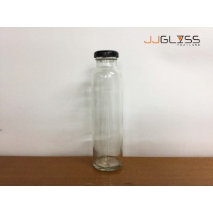 Juice Bottle 300ml. (Tall) Cover Black- 300ml. Round Bottle Glass Black